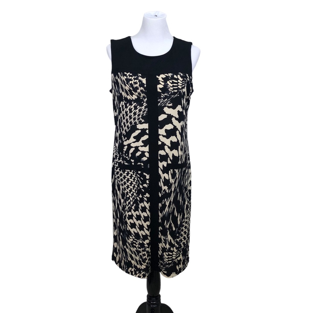 ABS Silver Label sleeveless black and tan sheath dress